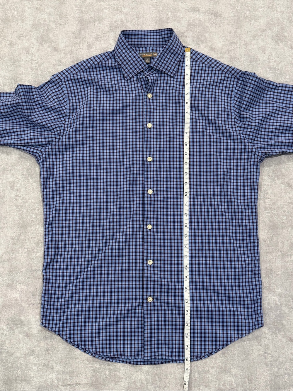 Peter Millar Blue and Navy Check Button-Down Shirt - Picture 4 of 5